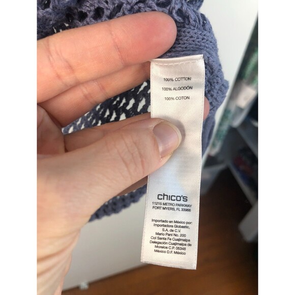 Chicos Bayla Open-Knit Sweater Blue Size 0 / Small Textured Drawstring Sides - Picture 14 of 16